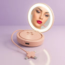 Mini Espelho 4 em 1 - Luz, Power Bank e Mãos Quentes!