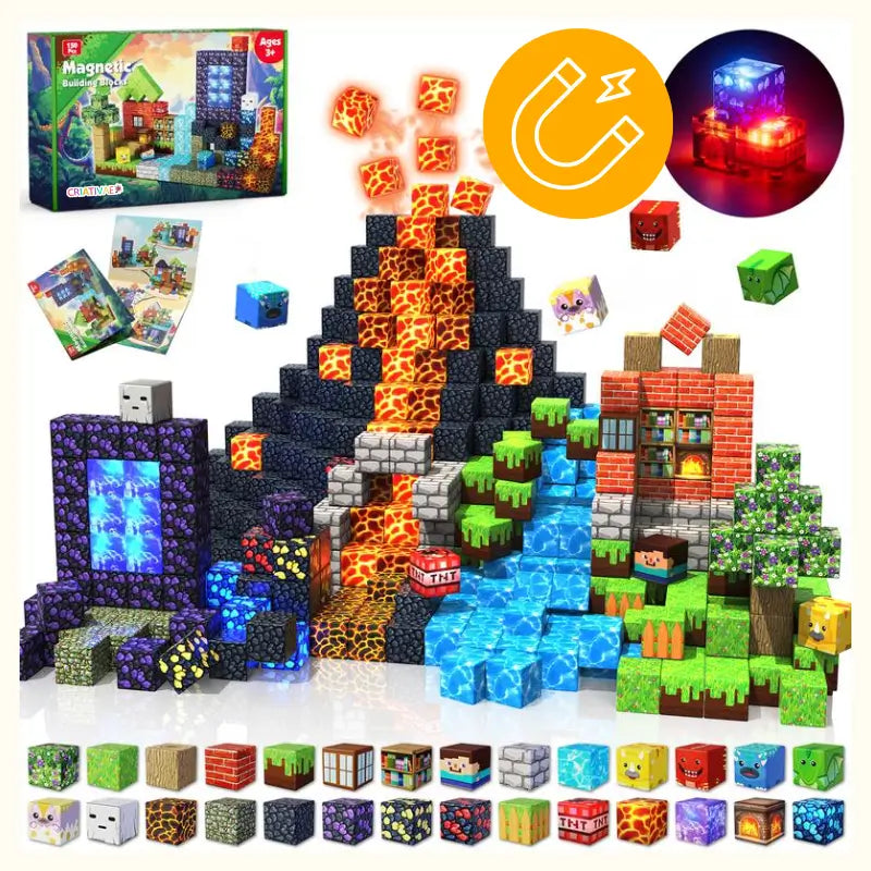 Blocos de Montar Magnéticos com luzes 150PCS – Brinquedo Educativo Montessori STEM Infantil