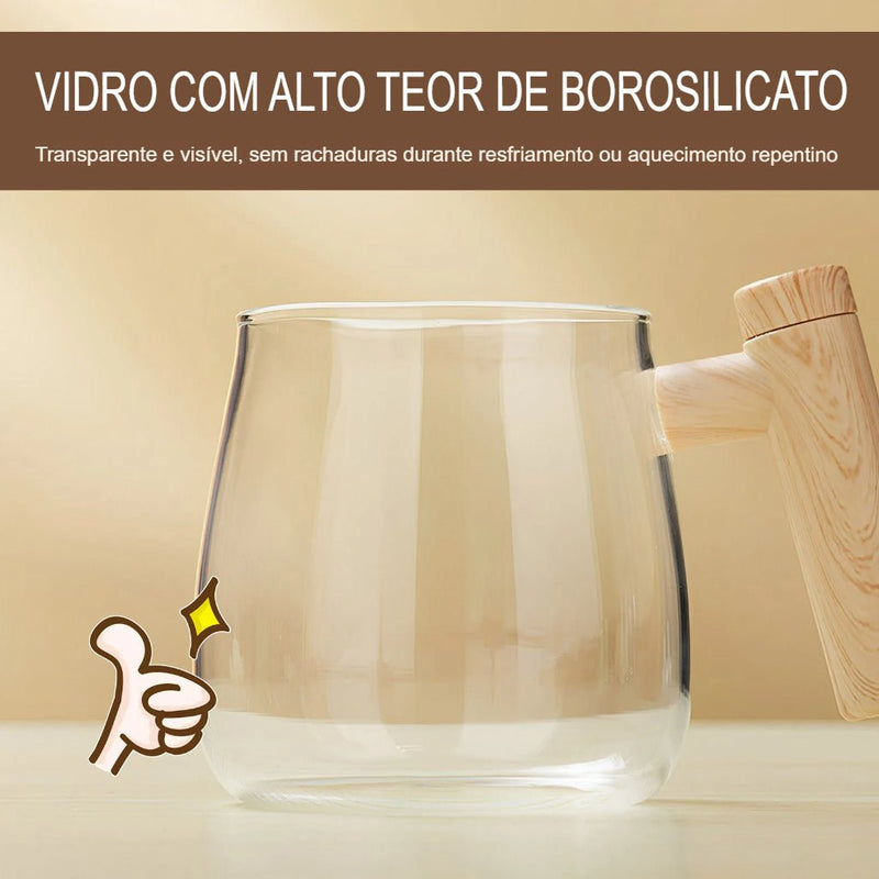 Caneca com Misturador Elétrico Automático para bebidas com tampa de bamboo