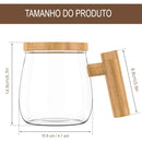 Caneca com Misturador Elétrico Automático para bebidas com tampa de bamboo