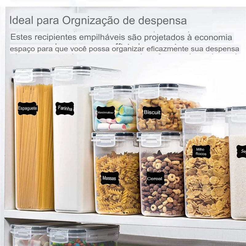 Conjunto de 7 Recipientes Herméticos de Alimentos para Cozinha com 10 Etiquetas e Caneta