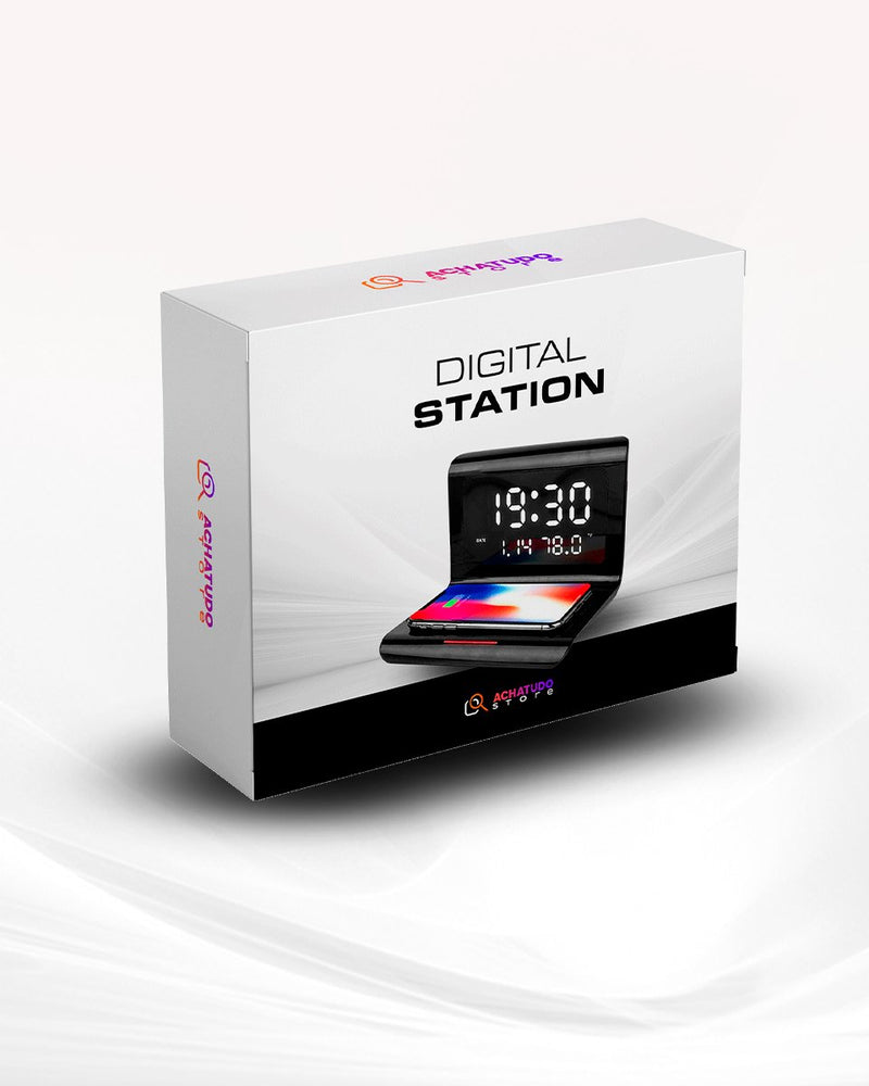 DigitalStation 4 em 1 Multifuncional - Carregador por Indução, Hora, Calendário e Temperatura