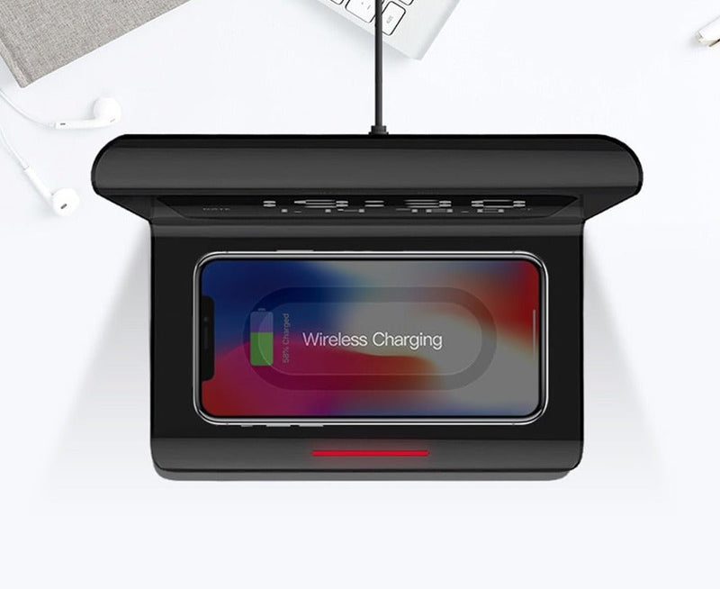 DigitalStation 4 em 1 Multifuncional - Carregador por Indução, Hora, Calendário e Temperatura