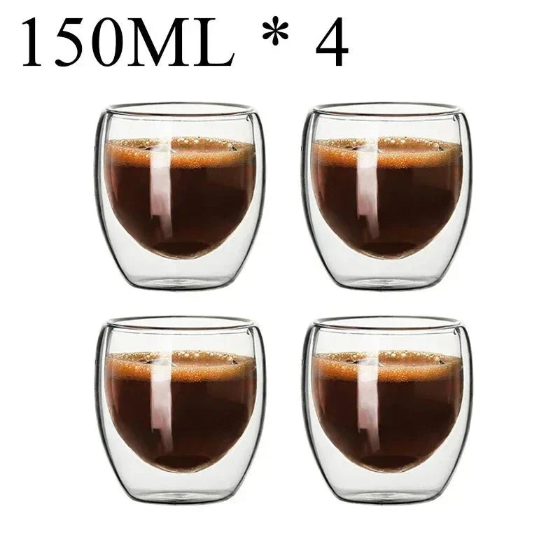 Kit com 4x Copos Criativos com Parede Dupla de Vidro Borosilicato - Resistentes ao Calor para Chá, Leite, Café, Água