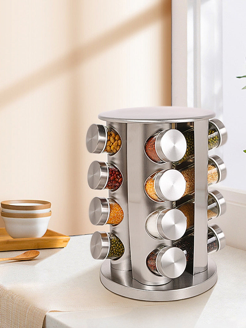 Porta temperos Giratório em Inox com 16 peças