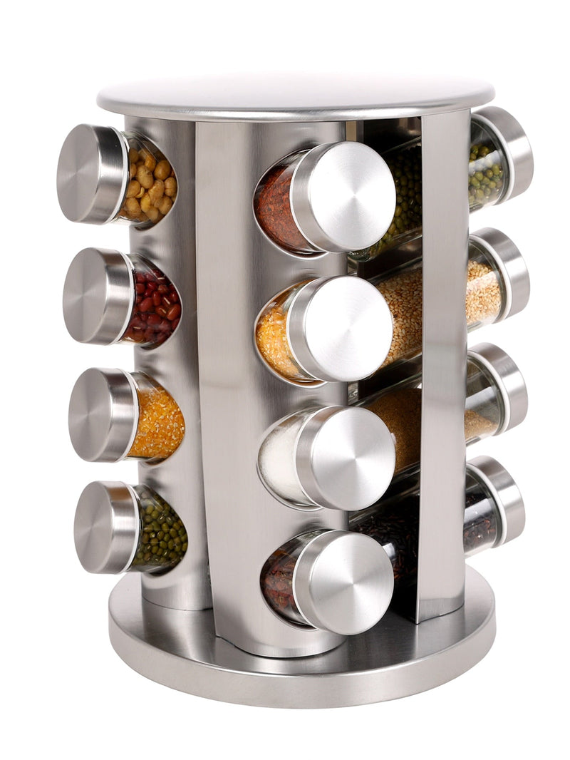 Porta temperos Giratório em Inox com 16 peças