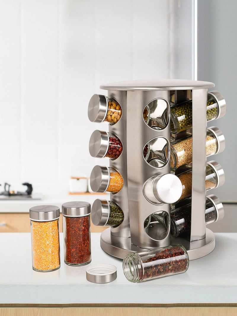 Porta temperos Giratório em Inox com 16 peças