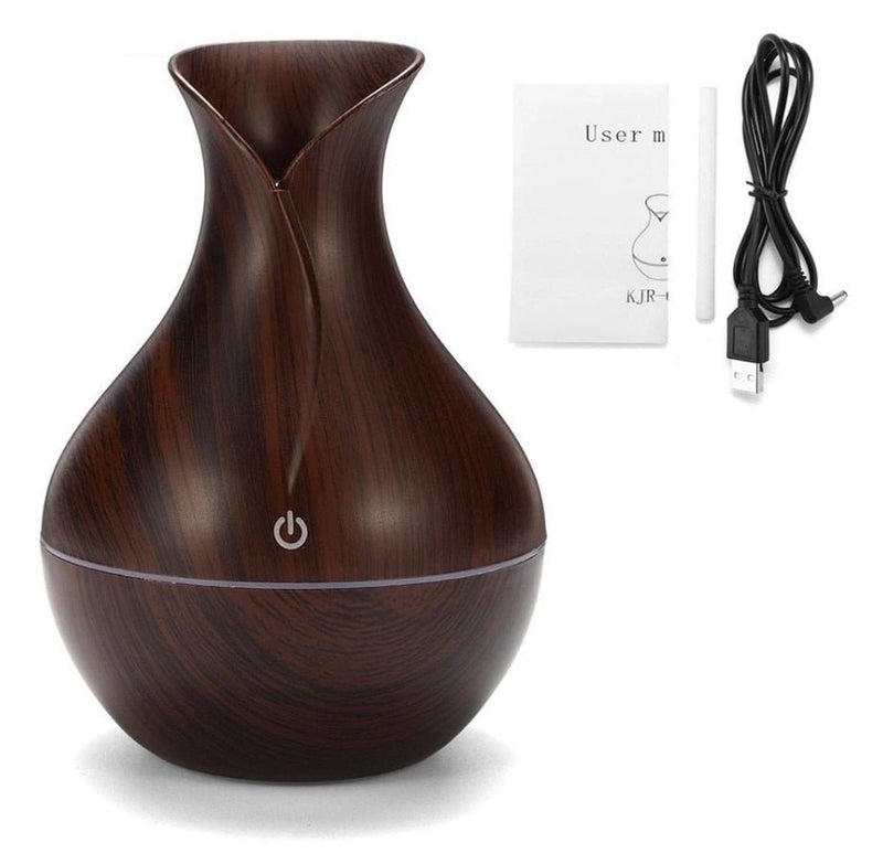 Umidificador De Ar Aromaterapia 130ml Difusor Ultrassônico Portátil Estilo Madeira Led